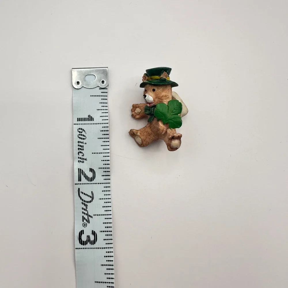 Vintage 90s St Patricks‎ Day Teddy Bear Shamrock Green Hat Lapel Pin Jewelry Y2K